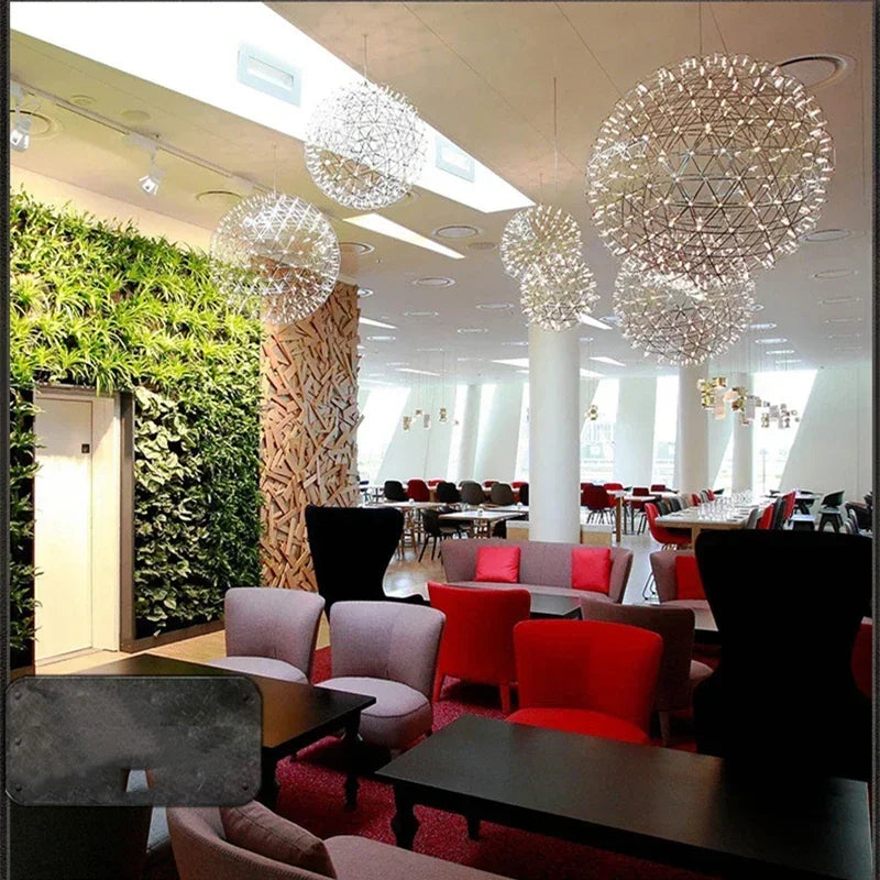 Italy Designer Spark Ball LED Chandelier – Stainless Steel Firework Pendant Lamp with Remote for Loft Living Room Decor