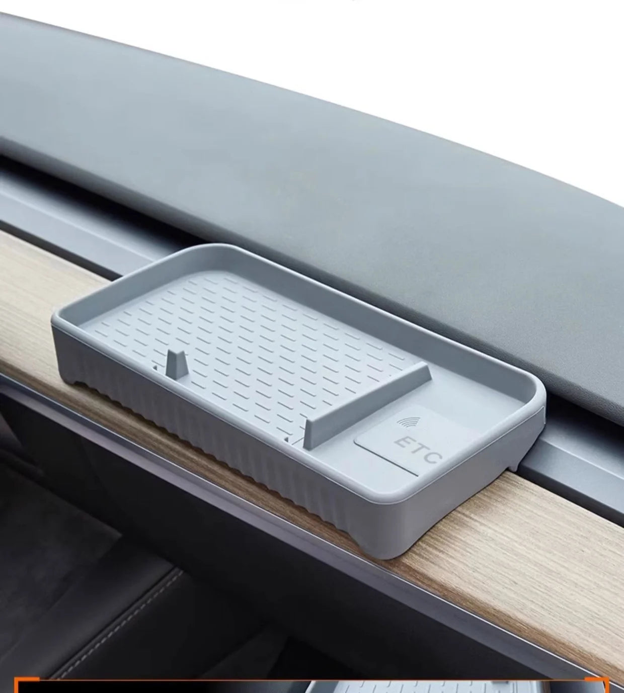 Hidden Behind-Screen Storage Box for Tesla Model 3 & Y – Dashboard Organizer with Tissue Holder, Anti-Slip Mat & Phone Bracket