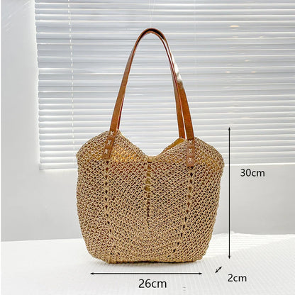 Handmade Woven Straw Beach Bag – Large Capacity Women’s Raffia Shoulder Tote for Summer Travel
