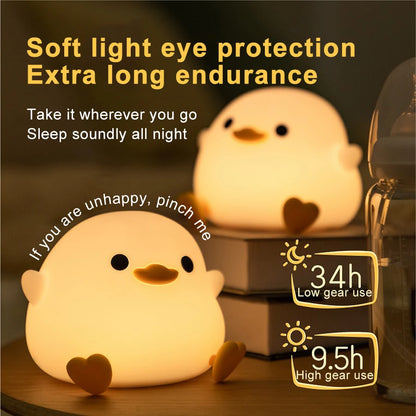 Cartoon Duck Silicone LED Night Light: Cute Animal Lamp with Touch Sensor Timing - USB Rechargeable, Perfect for Children, Birthday Gifts
