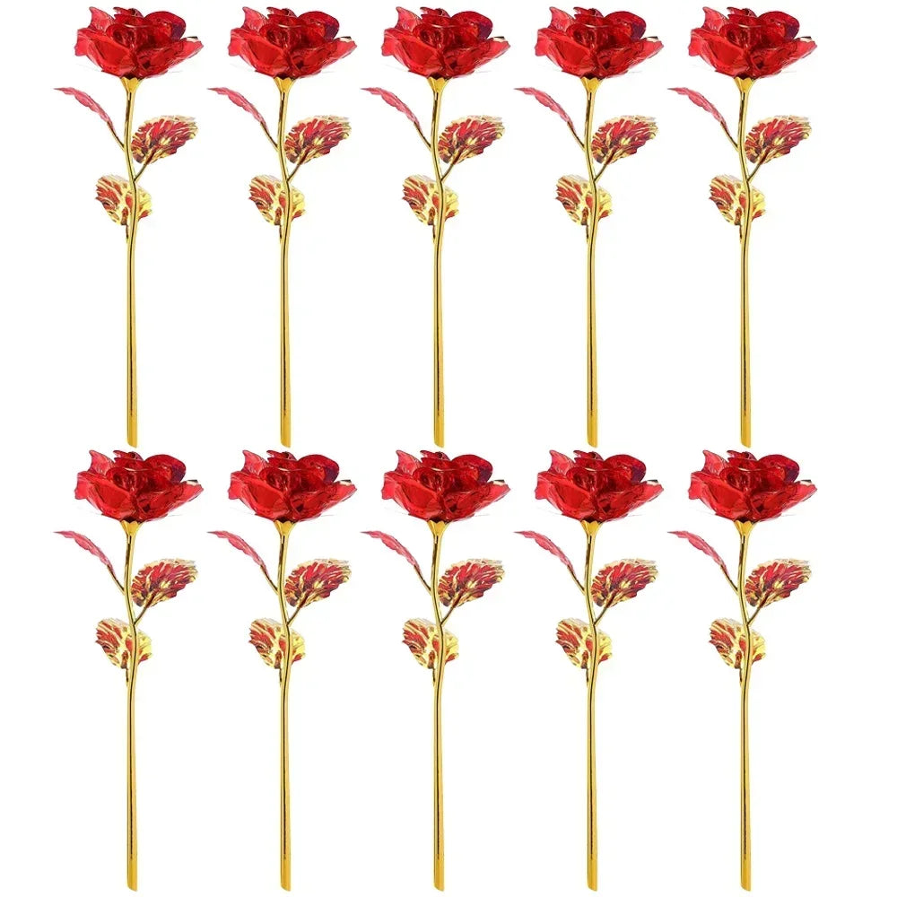 10PCS 24K Foil Plated Rose Gold Roses – Valentine’s Day, Wedding & Forever Love Decorative Gift