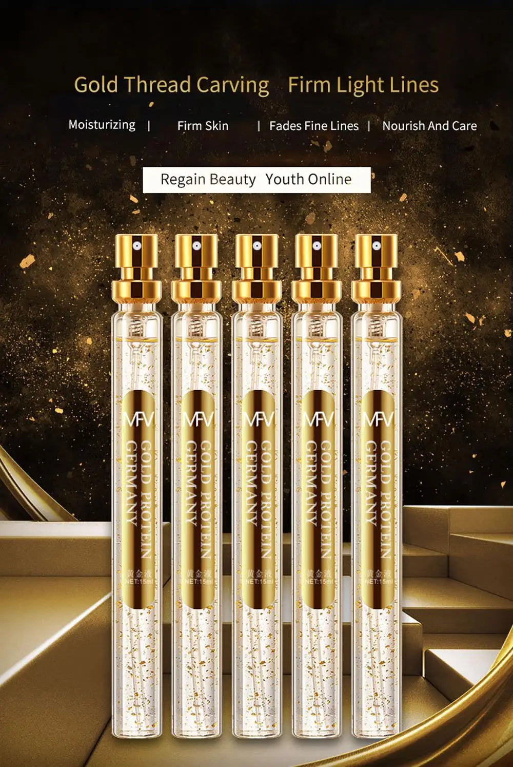 Soluble Gold Silk Face Lifting Threads Serum – Collagen Peptide Protein Essence for Anti-Aging & Firming Skin