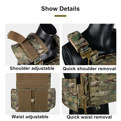 YAKEDA 6094 Tactical Vest – Lightweight Quick Release Combat Plate Carrier, 1000D Nylon Molle Hunting Vest in Black