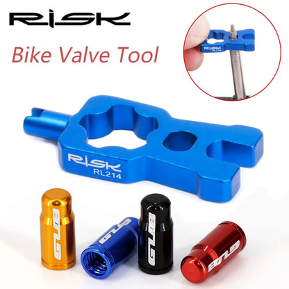 RISK 4-in-1 Bike Valve Core Wrench – Portable Road Bicycle Tool with 2 Presta Valve Caps for Installation & Removal