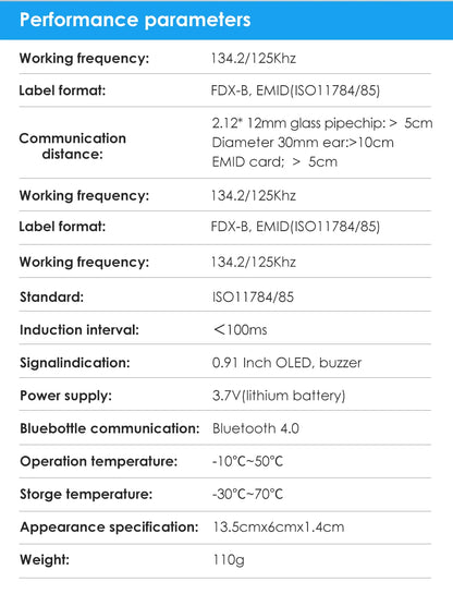 Handheld Animal RFID Reader - 134.2KHz & 125kHz Pet Microchip Scanner, USB/Bluetooth Tag Reader for Cats & Dogs with Tags
