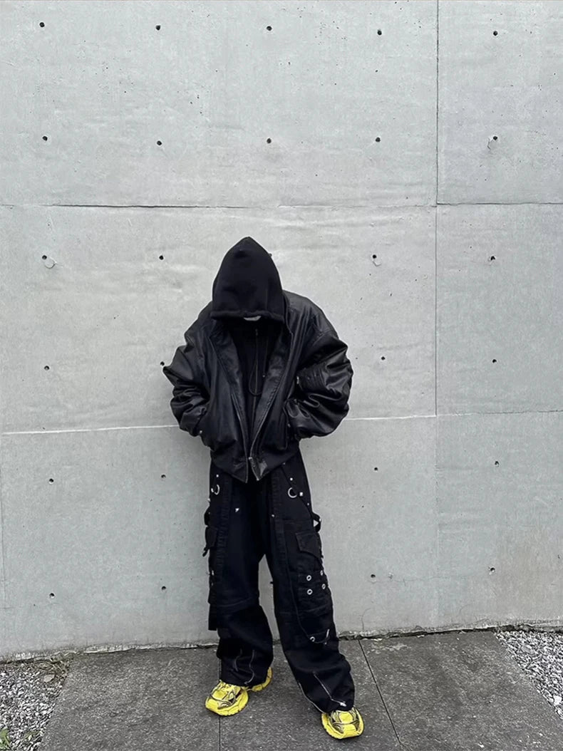 Mauroicardi Autumn Winter Oversized PU Leather Bomber Jacket for Men - Thickened Warm Hooded Luxury Designer Coat