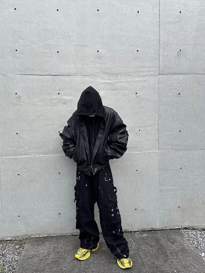 Mauroicardi Autumn Winter Oversized PU Leather Bomber Jacket for Men - Thickened Warm Hooded Luxury Designer Coat