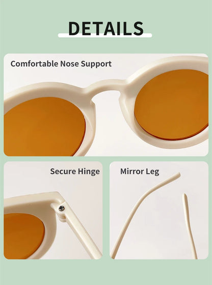 2023 Kids Checker Panel Round Sunglasses – Cute UV400 Sun Protection for Baby Girls & Children Outdoor Wear