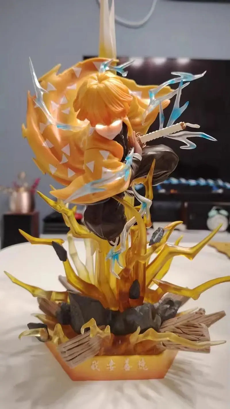 35cm Demon Slayer Zenitsu Figure – Double-Head LED PVC Anime Statue, Action Figurine for Decoration & Xmas Gift