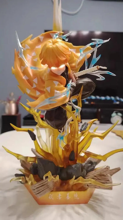 35cm Demon Slayer Zenitsu Figure – Double-Head LED PVC Anime Statue, Action Figurine for Decoration & Xmas Gift