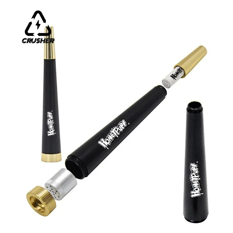 CRUSHER Metal Cone Herb Smoking Pipe – 5MM Activated Carbon Filter, Removable Dry Burning Tobacco Pipe and Smoking Accessory