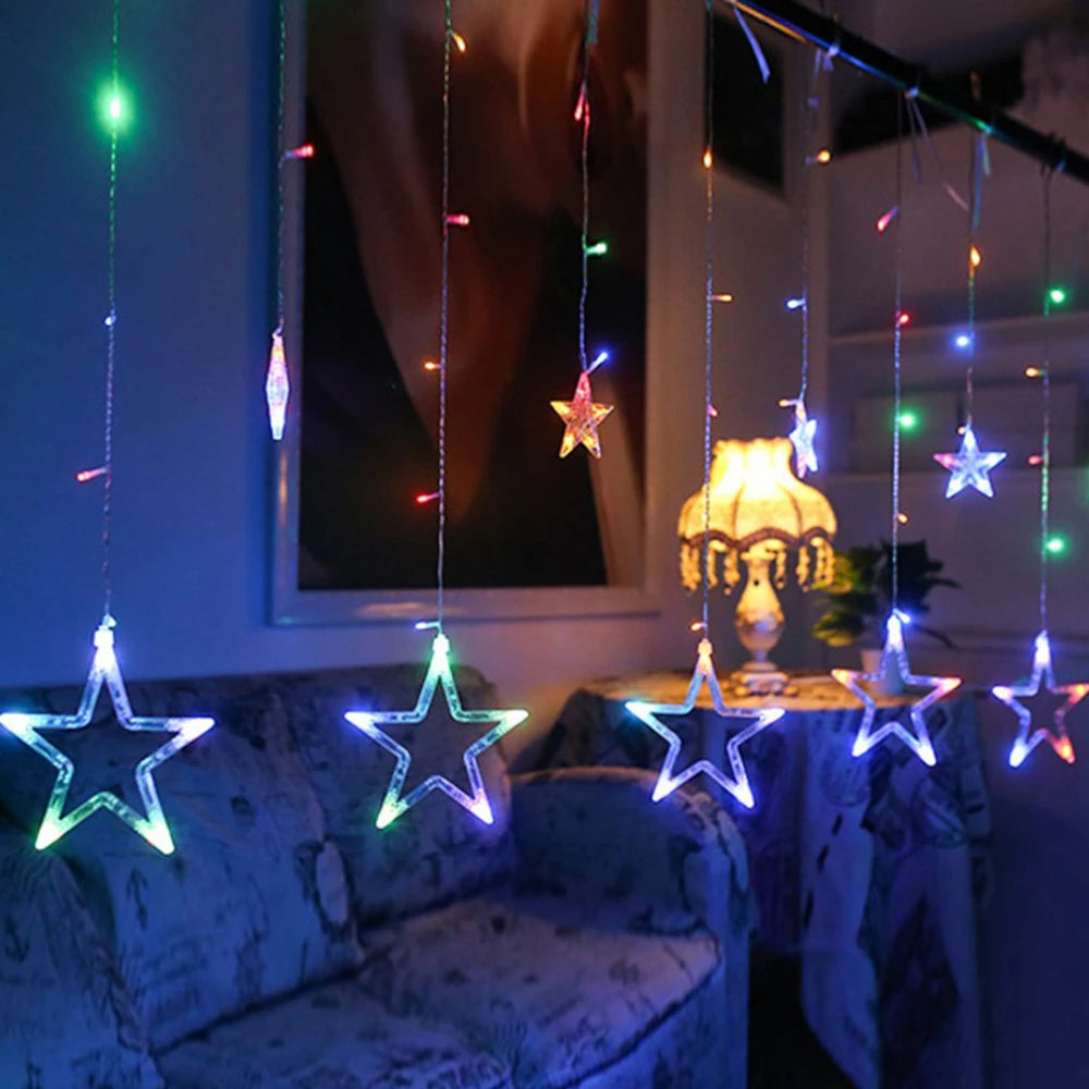 3.5M Star Curtain LED String Lights – 138 LEDs Fairy Lights for Christmas, Home, Bedroom, Window, Outdoor Party, and Holiday Decoration