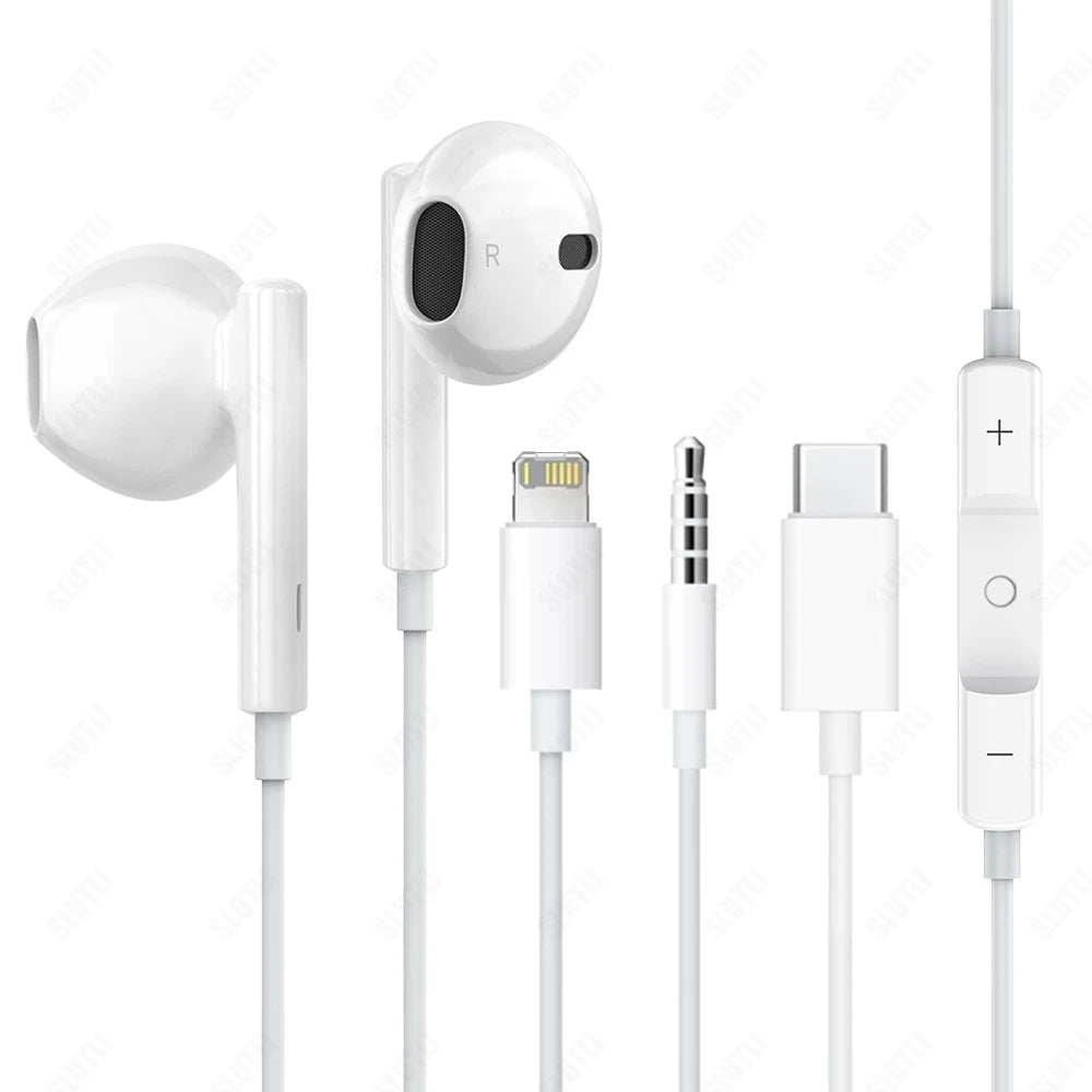 Original Wired Earphones – Compatible with iPhone 12-17, Samsung, Lightning, USB-C & 3.5mm Devices