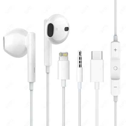 Original Wired Earphones – Compatible with iPhone 12-17, Samsung, Lightning, USB-C & 3.5mm Devices