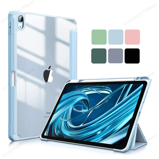 Clear iPad Case with Pencil Holder: Compatible with iPad 10.2 7th/8th/9th Gen, iPad Pro 11/12.9 2022, iPad Air 4/5 - Protective Cover