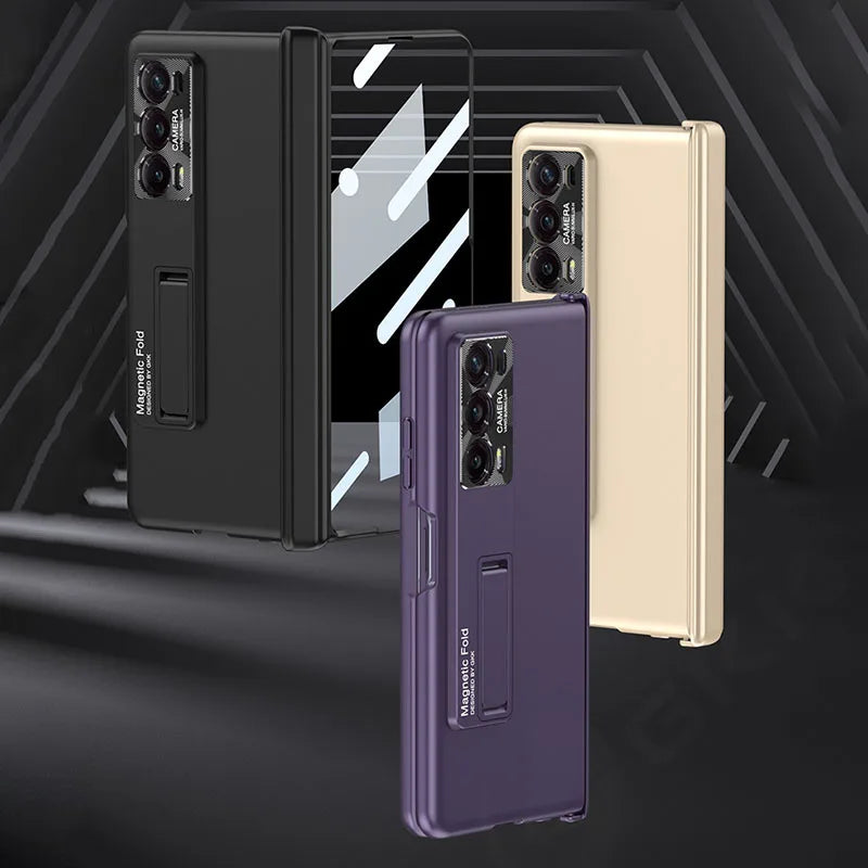 Original Honor Magic V2 Magnetic Hinge Case – Anti-Knock Matte Hard Cover with Outer Screen Glass Stand