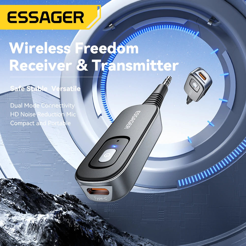 Essager Bluetooth 5.1 Audio Receiver & Transmitter – 3.5mm AUX Wireless Adapter with Mic for PC, TV, Car & Speakers