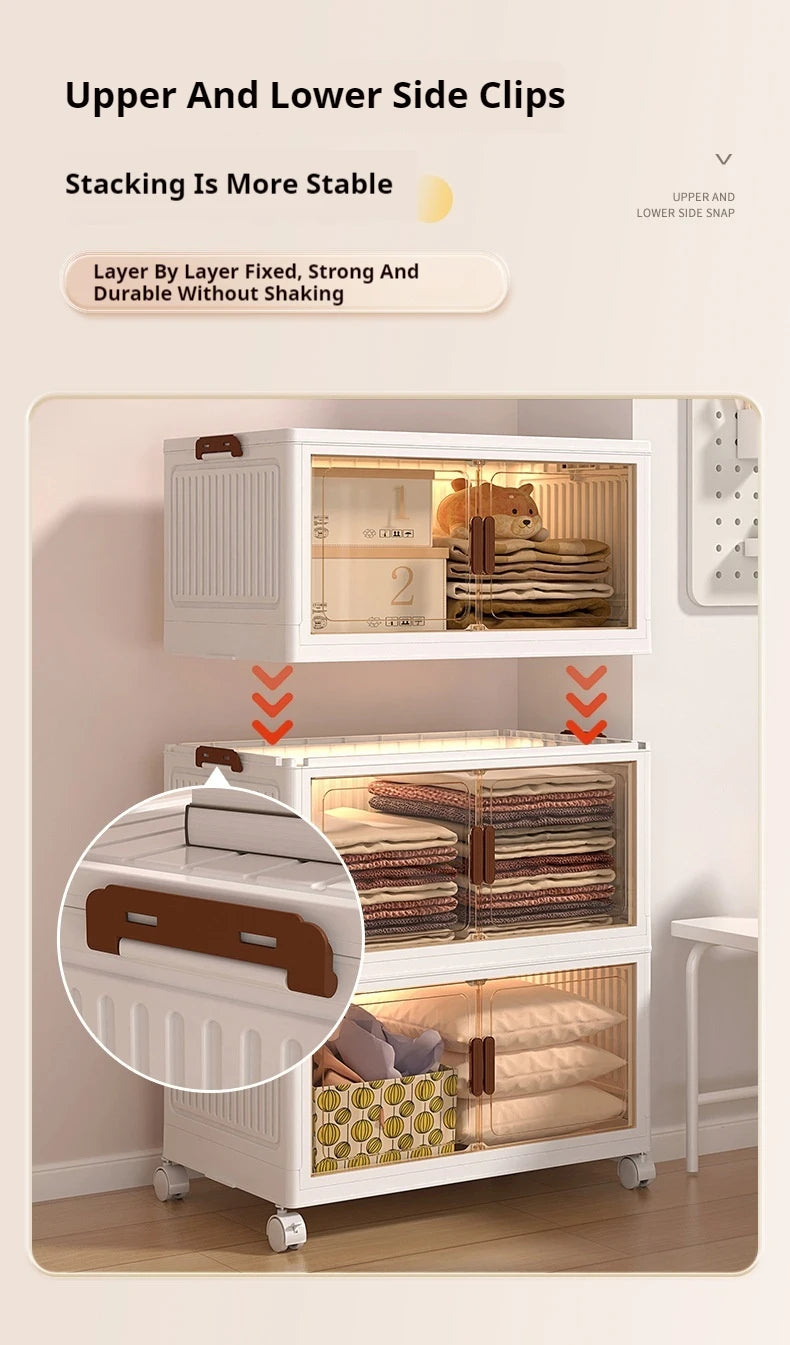 2025 Folding Living Room Cabinet – Multifunction Rolling Closet Organizer with Large Capacity Storage