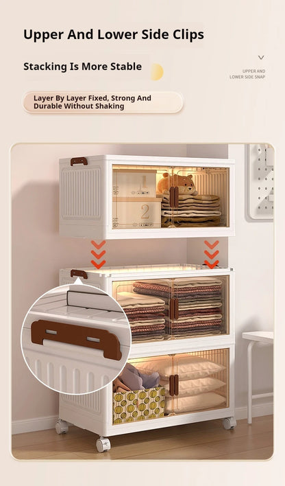 2025 Folding Living Room Cabinet – Multifunction Rolling Closet Organizer with Large Capacity Storage