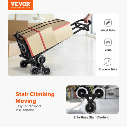 VEVOR 460 lbs Stair Climbing Folding Hand Truck – 6-Wheel Dolly with Handle & Elastic Ropes for Shopping, Moving, Warehouse