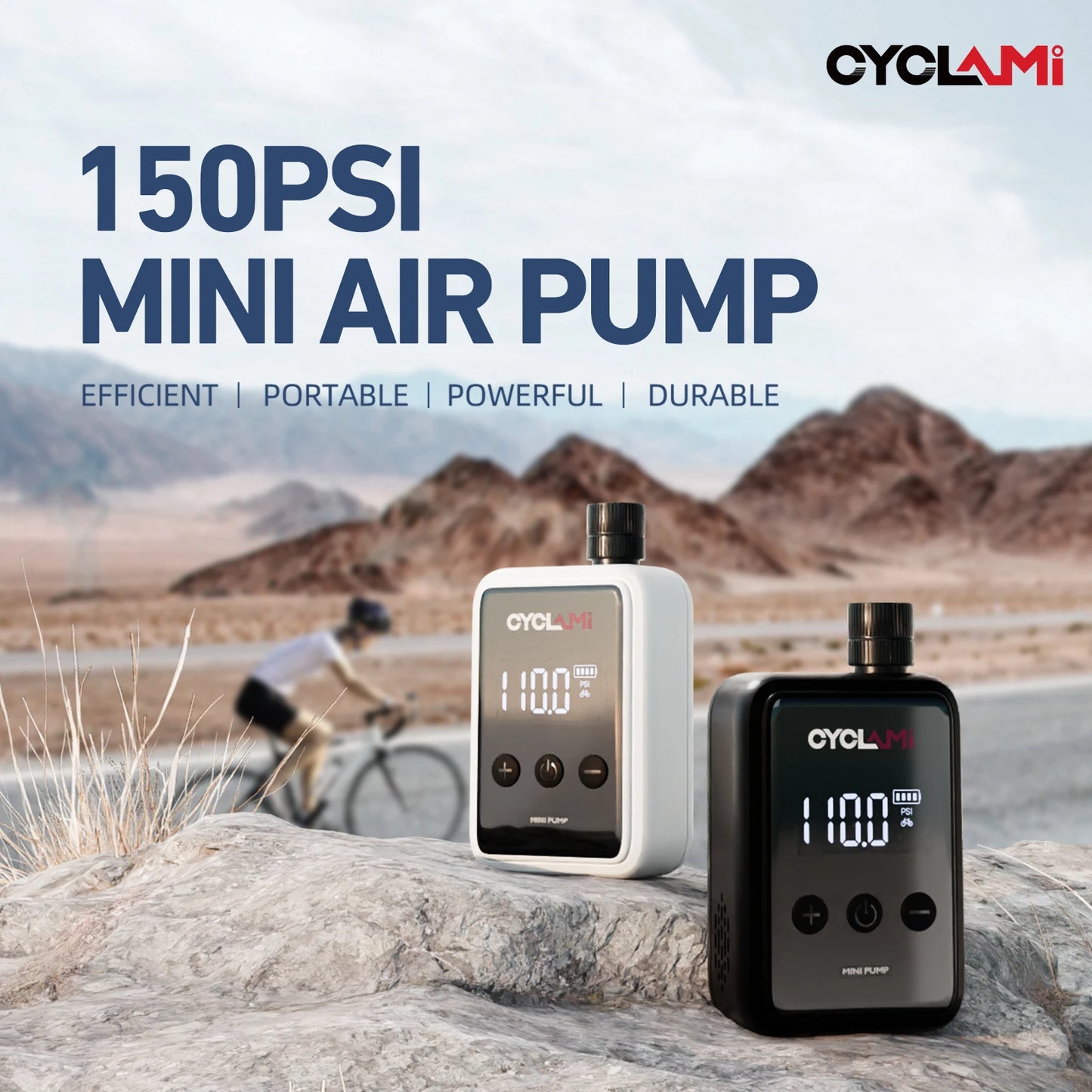 150 PSI Portable Bike Air Pump – MINI Electric Compressor, Fast Rechargeable, Tire Inflator with Digital Gauge Display