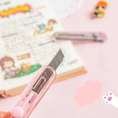 Cute Cat Paw Stationery Set: 4-Piece Correction Tape, Scissors, Utility Knife, Ruler - Kawaii School Supplies for Cat Lovers