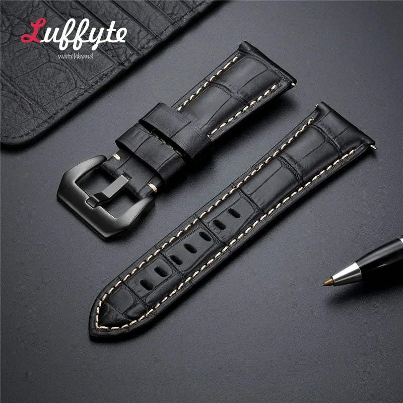 High-Quality Genuine Leather Watch Strap – 20mm-26mm Men's Band in Black, Brown & Blue