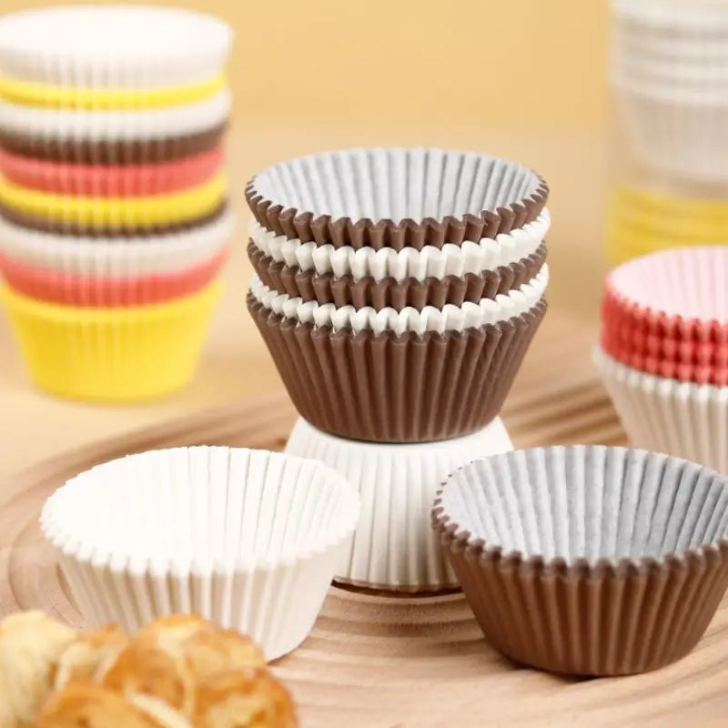 100pcs Disposable Muffin & Egg Tart Cups – Heat-Resistant Thickened Paper Cupcake Liners for Baking