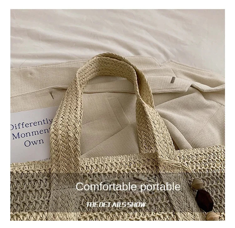 Elegant Straw Woven Handbag – Women’s Retro Beach & Casual Tote Top-Handle Shoulder Bag 2024