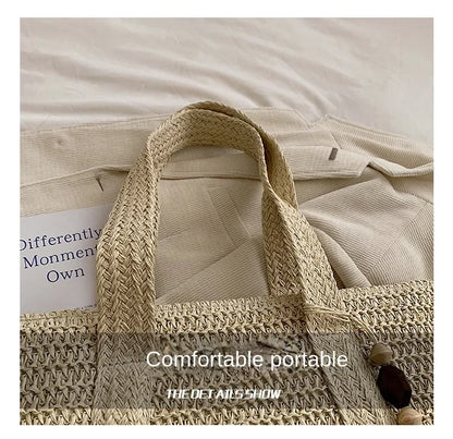 Elegant Straw Woven Handbag – Women’s Retro Beach & Casual Tote Top-Handle Shoulder Bag 2024