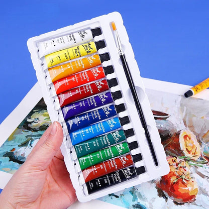 High-Quality Gouache Paint Set: 12/18/24 Colors for Professional Artist Painting - Washable Watercolor, 6/12ML Tubes - Student Exam Art Supplies