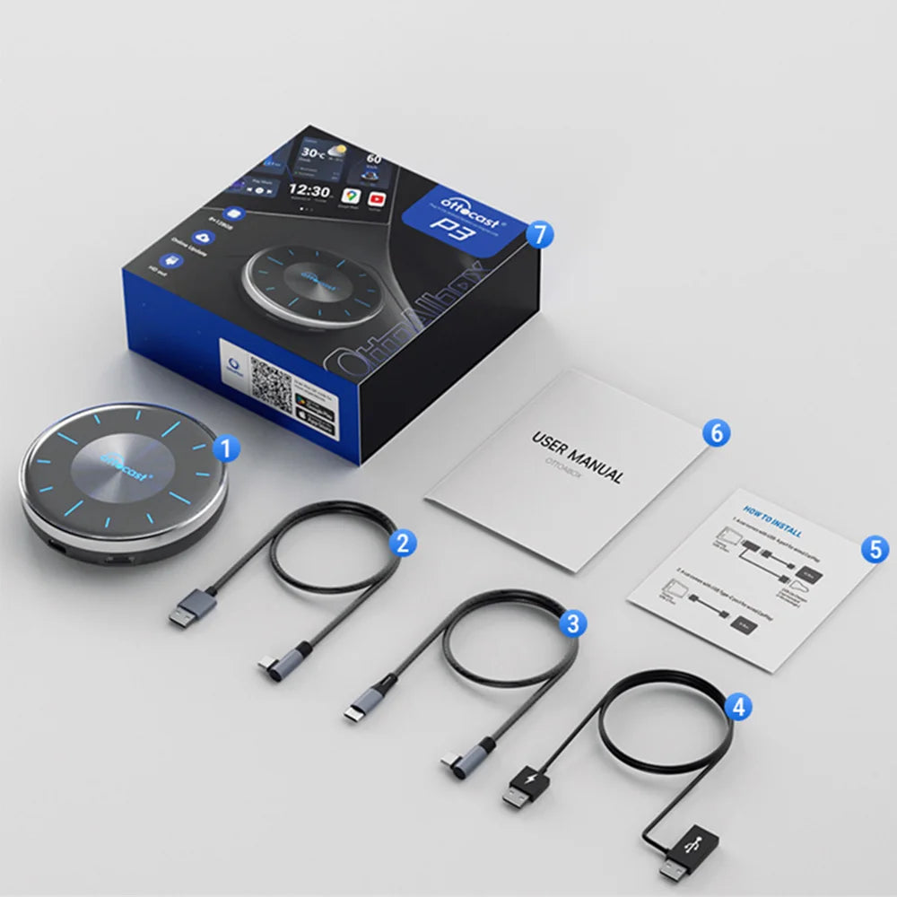 OTTOCAST P3 Android AI Box – Wireless CarPlay & Android Auto with HDMI Output, Built-in GPS, YouTube & Netflix for Car