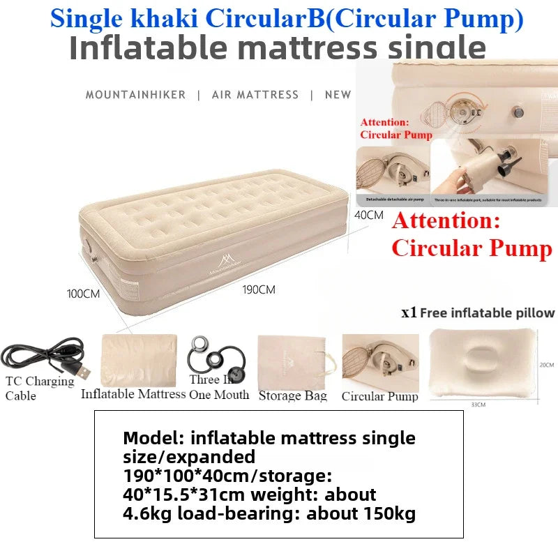 MOUNTAINHIKER 2025 Inflatable Air Mattress - PVC Glamping Camping / interior Bed Mat with Built-In Pump for 1-3 Person