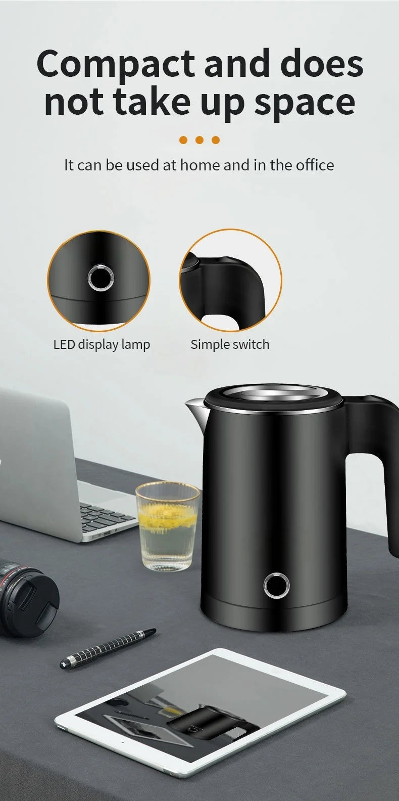 500ML Stainless Steel Portable Electric Kettle — Travel Water Boiler Pot for Hotel, Home, Kitchen, Tea, and Coffee