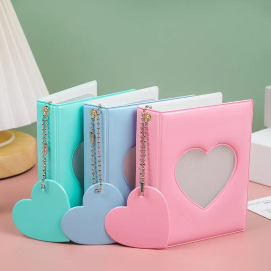 1-Piece 3 Inch Heart Love Hollow Photocard Holder - 32 Pockets Mini Photo Album Binder for Idol Pictures Storage