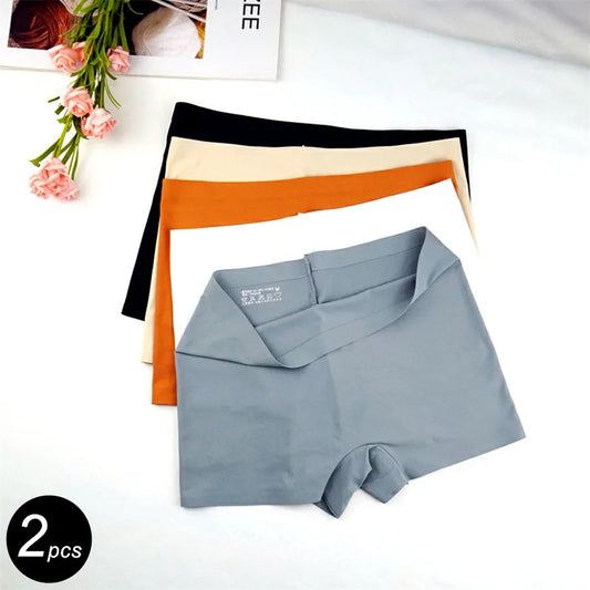2pcs Seamless Women's Boxers - Ice Silk Underwear Shorts | Solid Color Soft Boyshorts | Plus Size M/L/XL