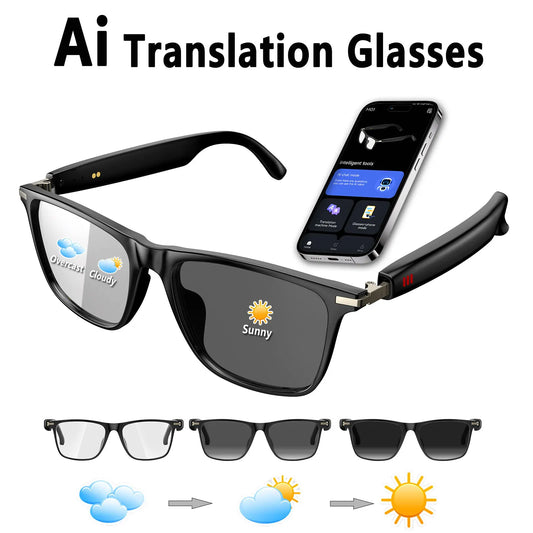 Smart AI Translation Glasses — Real-Time 164-Language App Translator with Photochromic Gray-Black Lenses