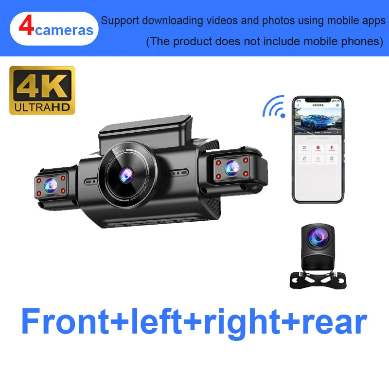 4 Channel Hidden Tachograph 4K Ultra HD Mini Dash Cam – Four Cameras with Rear View DVR, 24H Parking Monitor, BlackBox Video Recorder