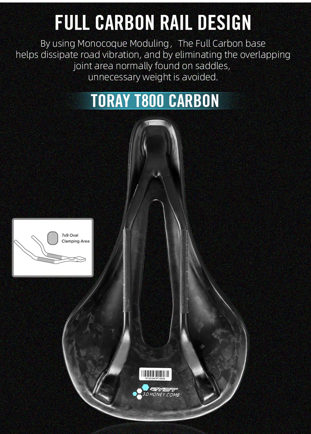 RYET 3D Printed Carbon Bike Saddle — 140/142mm Super Light EVA Road & MTB Racing Seat Cushion