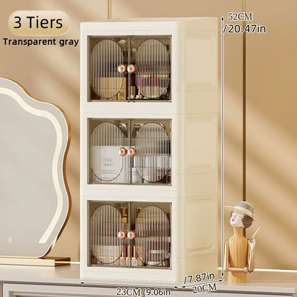 Foldable Desktop Makeup Organizer — Multi-Layer Large Capacity Storage for Cosmetics, Toiletries & Books