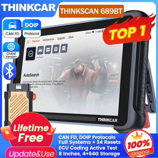 Global THINKCAR THINKSCAN 689BT OBD2 Diagnostic Tool – DOIP CANFD Bi-Directional ECU Coding with 34 Resets & Lifetime Free Updates
