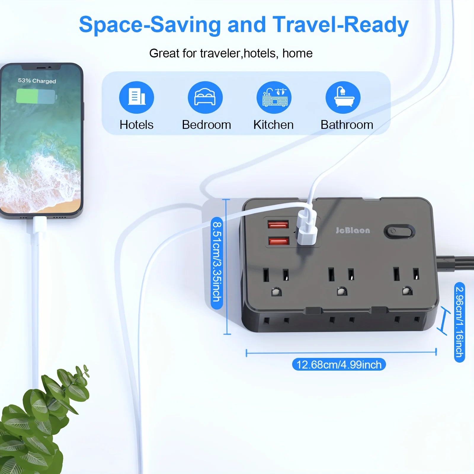 Congo Plug Ultra Thin Flat Plug Extension Cord - 5ft Surge Protector Power Strip ...