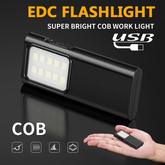 Portable COB LED Flashlight – USB Rechargeable Work Light with Pen Clip, Super Bright for Camping & Car Repair