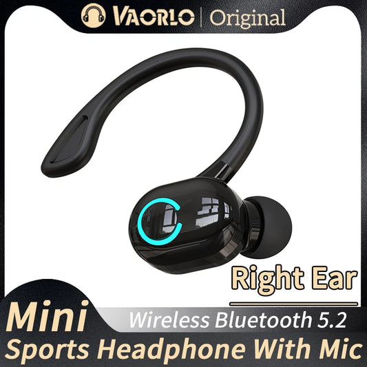 VAORLO Bluetooth 5.2 Ear-Hook Headphones – Mini HIFI Bass Wireless Earphones with Mic for Sports & Gaming