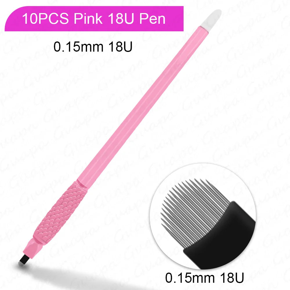 10pcs Disposable Microblading Pens – 18U & 14F Semi-Permanent Eyebrow Hand Tools