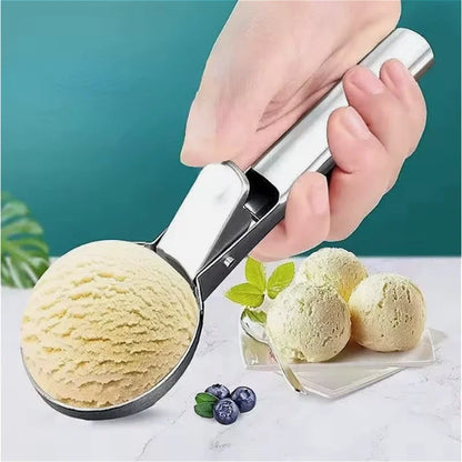 Multifunctional Stainless Steel Ice Cream Scoop – Dual-Purpose Fruit & Watermelon Ball Spoon for Household Use