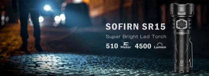 Sofirn SR15 Flashlight – 4500 Lumen SFT25R LED, 21700 USB-C Rechargeable Torch with 5V/3A Charge
