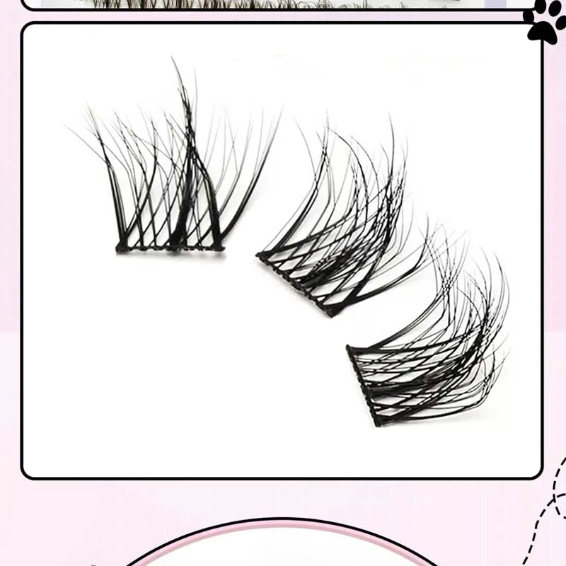 5D Mink Manga Lashes - Fluffy Individual & Natural False Eyelashes, Korean Makeup, Lazy Trilogy Cluster Lashes