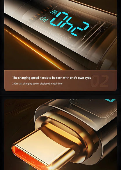 240W PD Fast Charging USB-C to USB-C Cable with 100W Digital Display – Charger for Xiaomi Huawei MacBook iPad