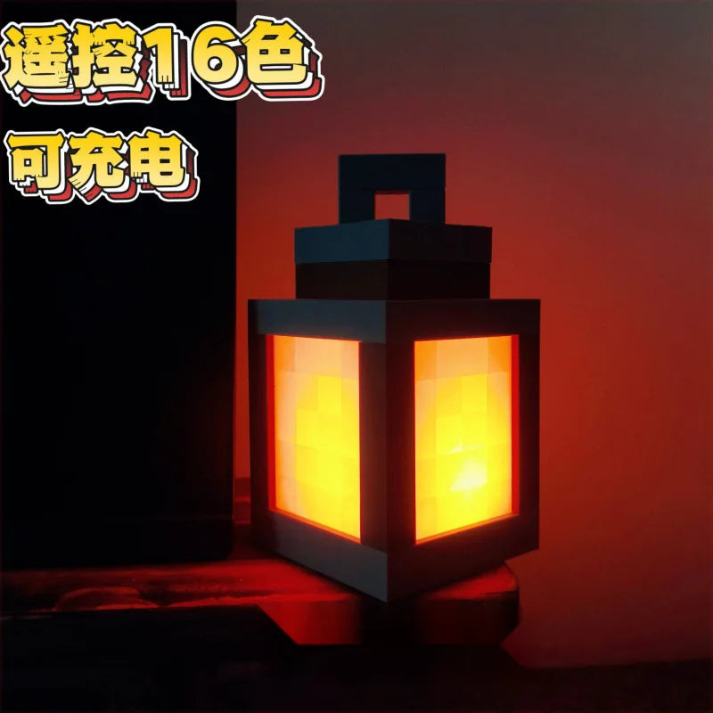 Luminous Pixel Lantern Nightlight – Rechargeable Bedroom Game Light for Kids, Home Decor Atmosphere Ornament